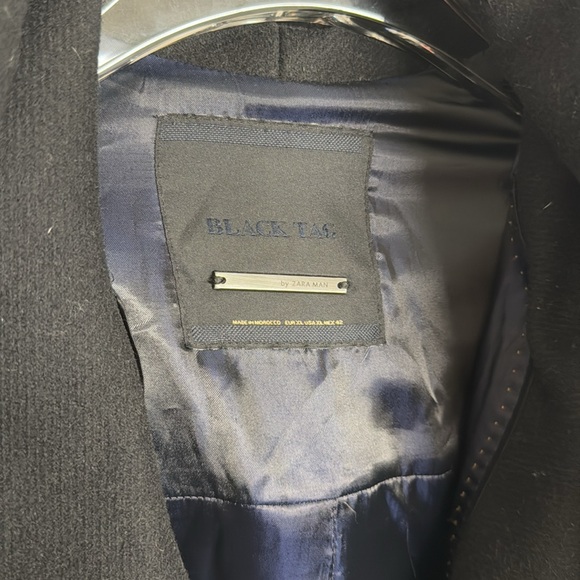 RARE ZARA BLACK TAG Wool Coat with hood Sz XL - Picture 3 of 8